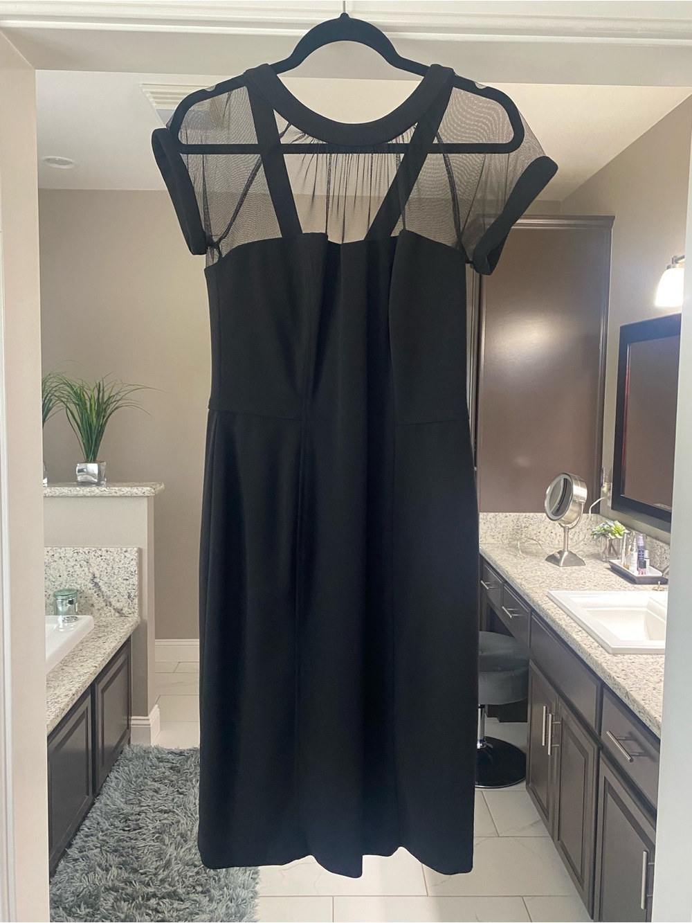 Scarlett Black Mesh-Yoke Midi Dress